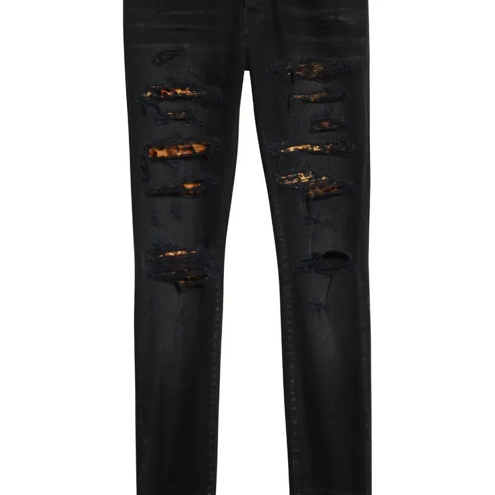 AMIRI Leopard Thrasher Ripped Skinny Jeans, sz 30 Aged Black - Picture 3 of 7
